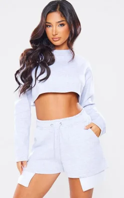 Discount PrettyLittleThing Petite Cropped Sweater Ash Grey
