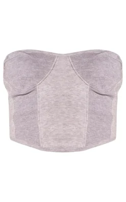 Best PrettyLittleThing Petite Cup Detail Ribbed Sweat Corset Top Ash Grey