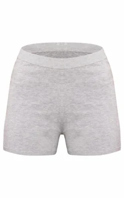 Discount PrettyLittleThing Petite Fine Knit Hot Pants Ash Grey