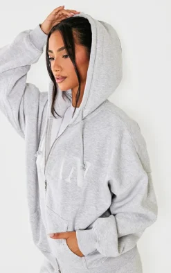 Petite Ash Grey Graphic Detail Zip Up Hoodie