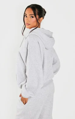 Petite Ash Grey Graphic Detail Zip Up Hoodie