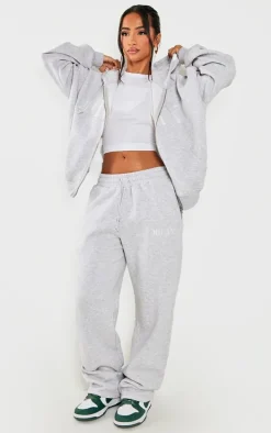 Petite Ash Grey Graphic Detail Zip Up Hoodie