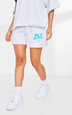 Sale PrettyLittleThing Petite Graphic Runner Shorts Ash Grey