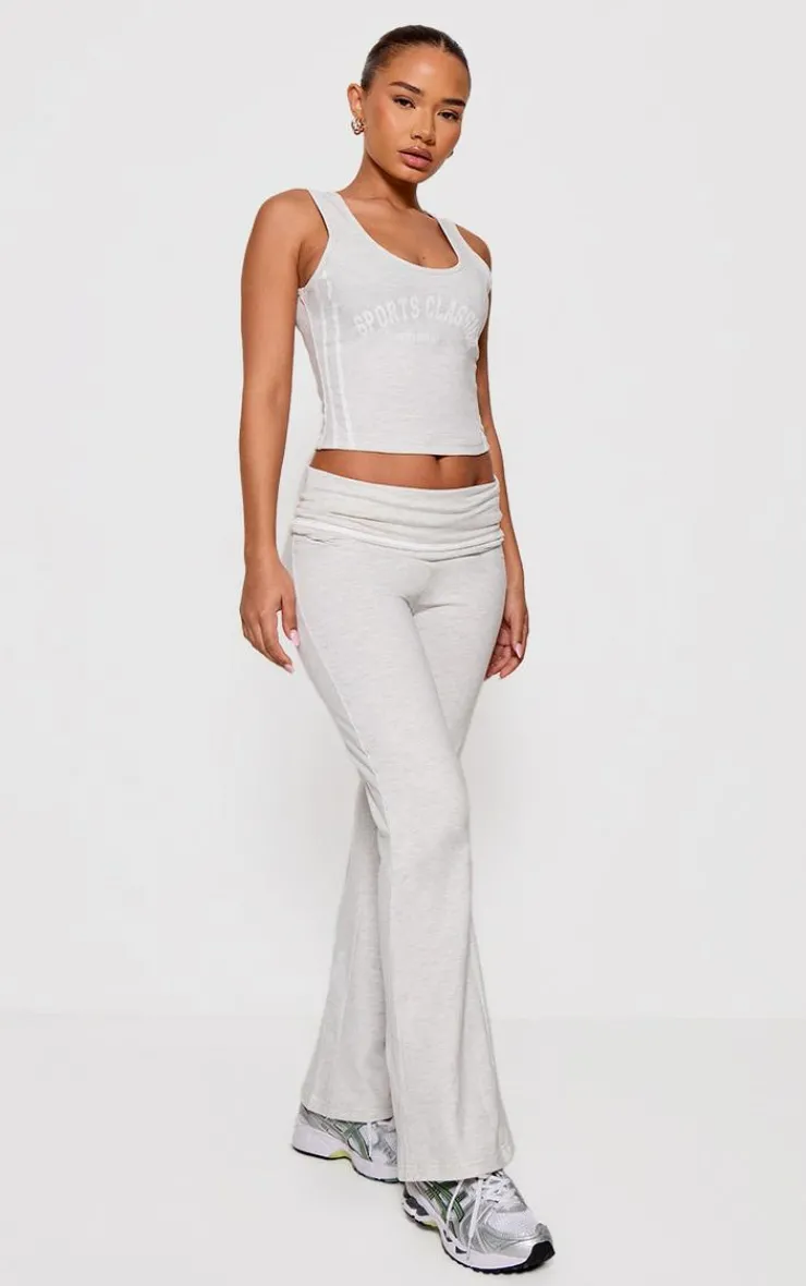 Clearance PrettyLittleThing Petite Jersey Foldover Flared Pants Ash Grey