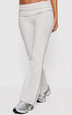 Clearance PrettyLittleThing Petite Jersey Foldover Flared Pants Ash Grey