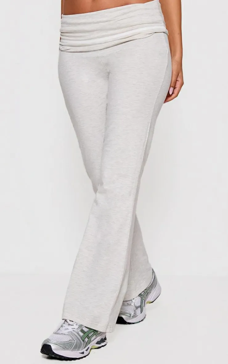Clearance PrettyLittleThing Petite Jersey Foldover Flared Pants Ash Grey