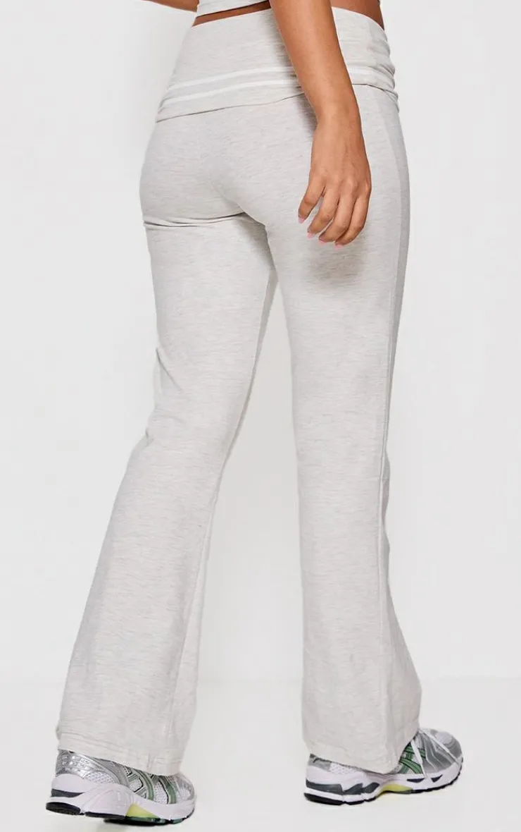 Clearance PrettyLittleThing Petite Jersey Foldover Flared Pants Ash Grey