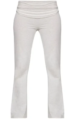 Clearance PrettyLittleThing Petite Jersey Foldover Flared Pants Ash Grey
