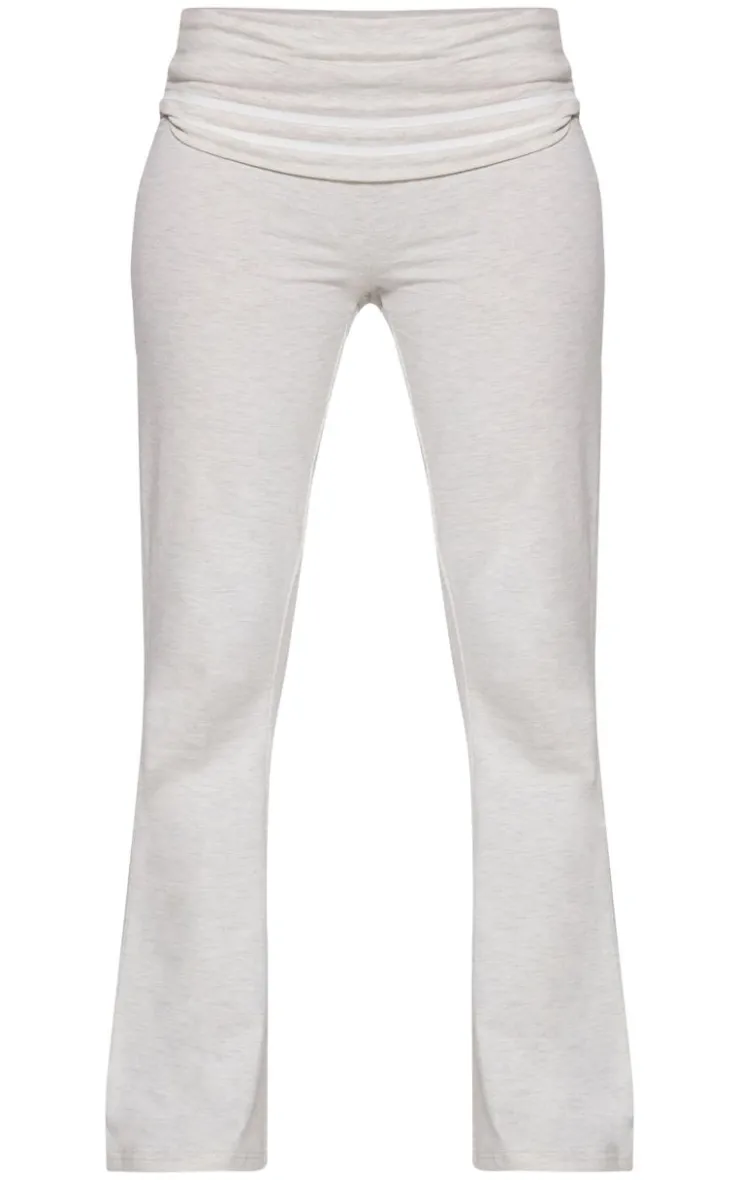 Clearance PrettyLittleThing Petite Jersey Foldover Flared Pants Ash Grey