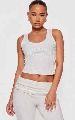 Discount PrettyLittleThing Petite Jersey Graphic Tank Top Ash Grey