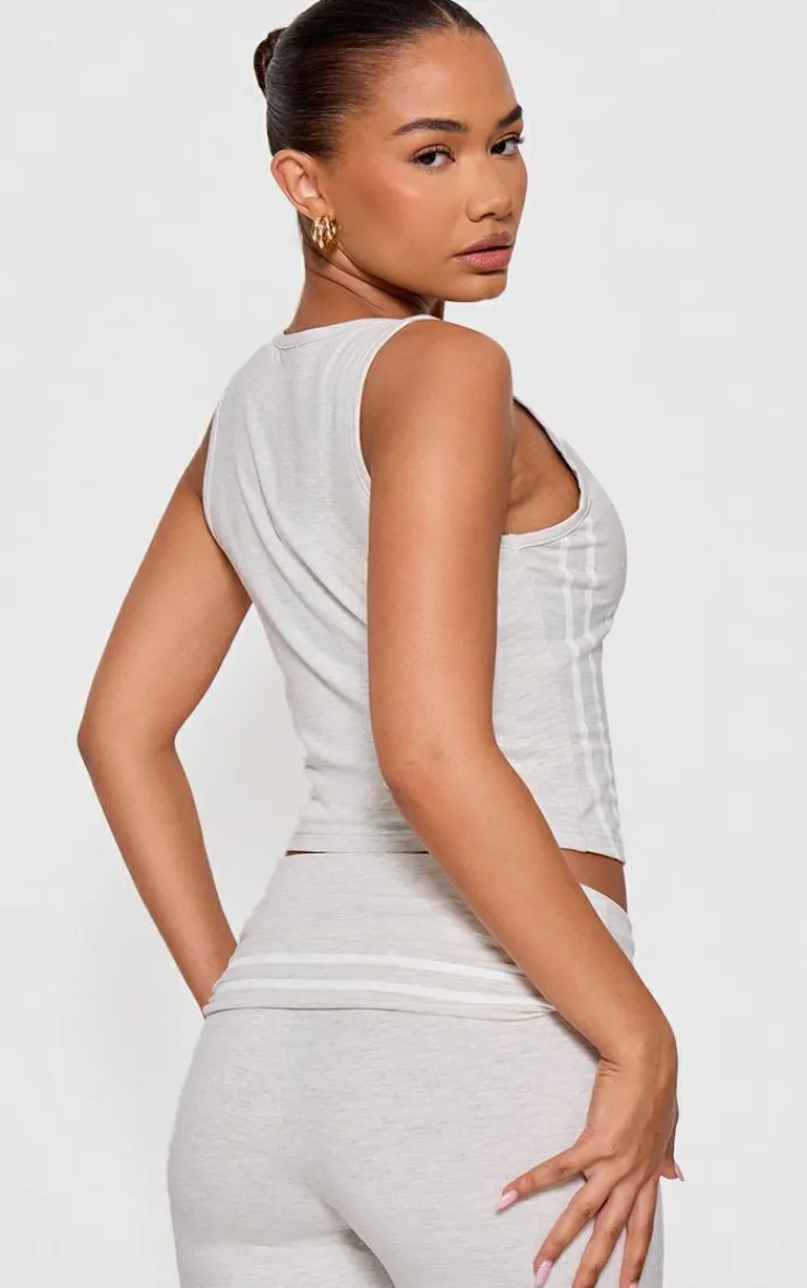 Discount PrettyLittleThing Petite Jersey Graphic Tank Top Ash Grey