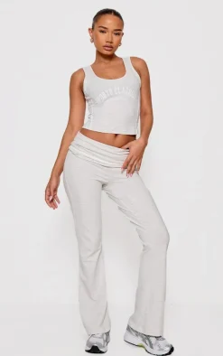 Discount PrettyLittleThing Petite Jersey Graphic Tank Top Ash Grey