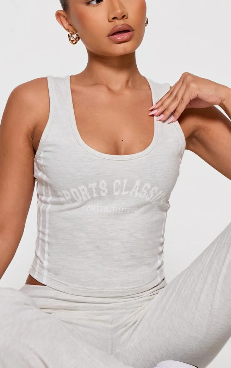 Discount PrettyLittleThing Petite Jersey Graphic Tank Top Ash Grey