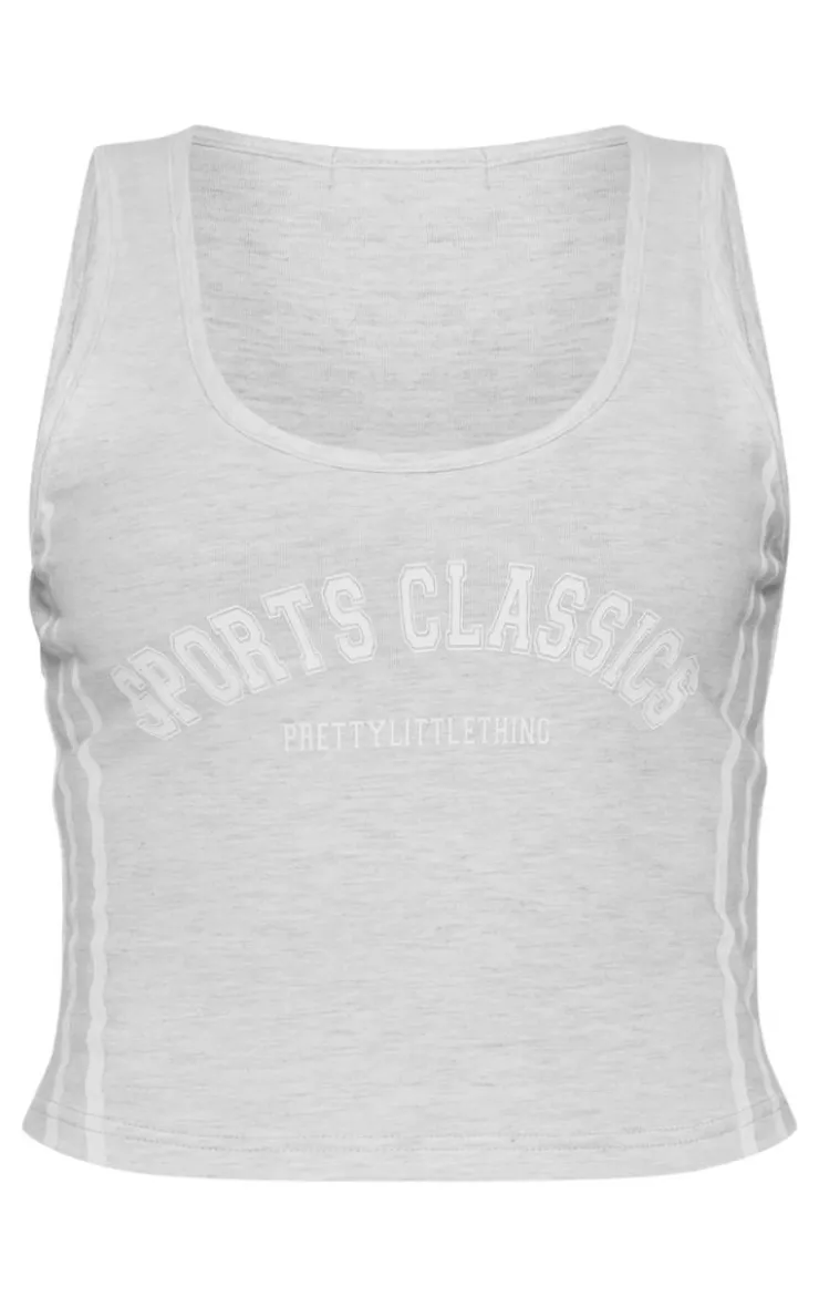 Discount PrettyLittleThing Petite Jersey Graphic Tank Top Ash Grey