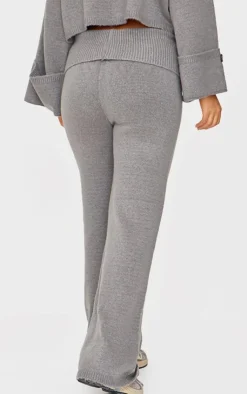 Best PrettyLittleThing Petite Knitted Fold Over Flare Pants Ash Grey