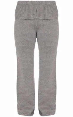 Best PrettyLittleThing Petite Knitted Fold Over Flare Pants Ash Grey