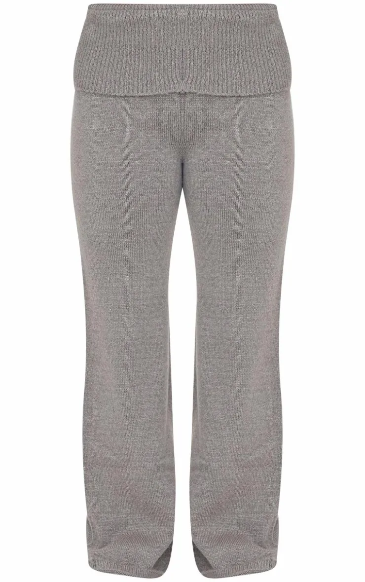 Best PrettyLittleThing Petite Knitted Fold Over Flare Pants Ash Grey