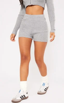 Clearance PrettyLittleThing Petite Knitted Mini Shorts Ash Grey