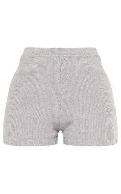 Clearance PrettyLittleThing Petite Knitted Mini Shorts Ash Grey