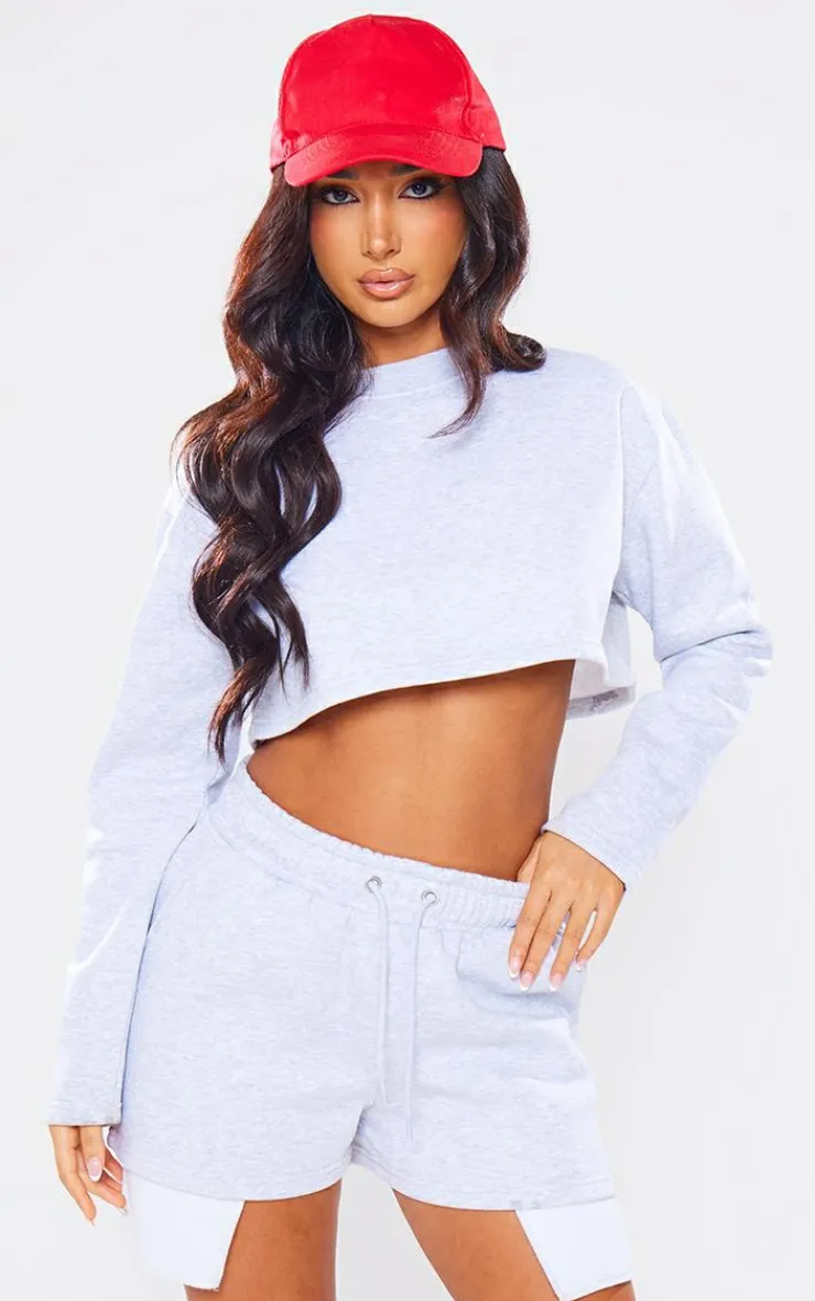 Online PrettyLittleThing Petite Pocket Detail Shorts Ash Grey