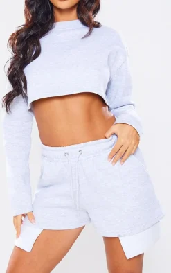 Online PrettyLittleThing Petite Pocket Detail Shorts Ash Grey