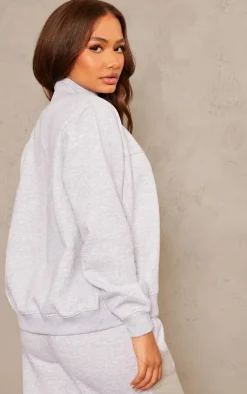 Online PrettyLittleThing Petite Seam Detail Zip Through Track Top Ash Grey