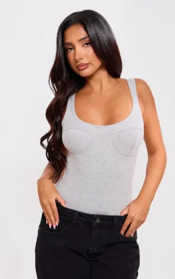 Petite Ash Grey Seam Detailed Bodysuit