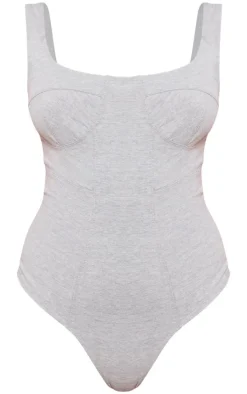 Petite Ash Grey Seam Detailed Bodysuit