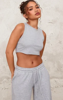 Best PrettyLittleThing Petite Sleeveless Raw Edge Tank Top Ash Grey