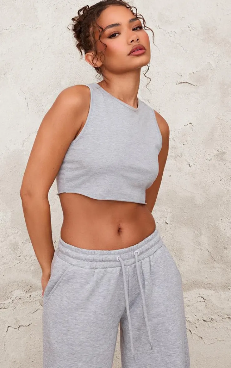 Best PrettyLittleThing Petite Sleeveless Raw Edge Tank Top Ash Grey
