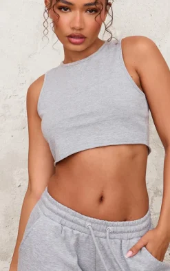 Best PrettyLittleThing Petite Sleeveless Raw Edge Tank Top Ash Grey