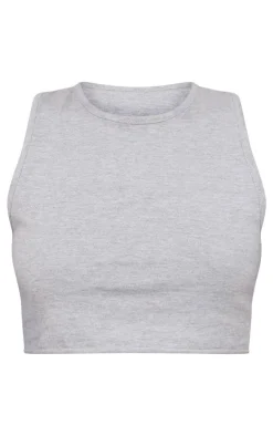 Best PrettyLittleThing Petite Sleeveless Raw Edge Tank Top Ash Grey