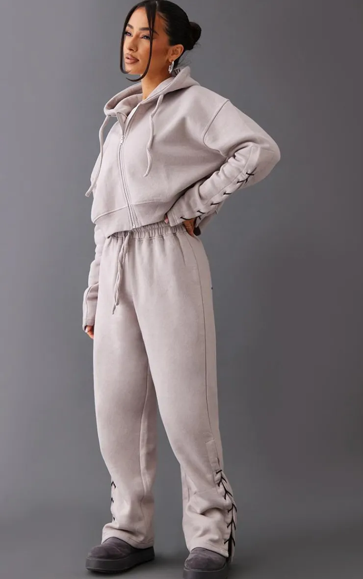 Sale PrettyLittleThing Petite Tie Side Detail Sweatpants Ash Grey