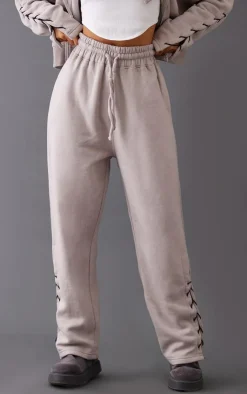 Sale PrettyLittleThing Petite Tie Side Detail Sweatpants Ash Grey