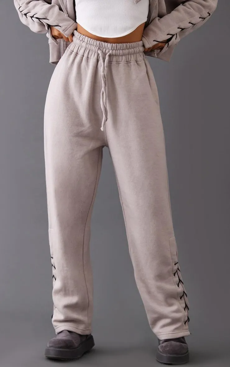 Sale PrettyLittleThing Petite Tie Side Detail Sweatpants Ash Grey