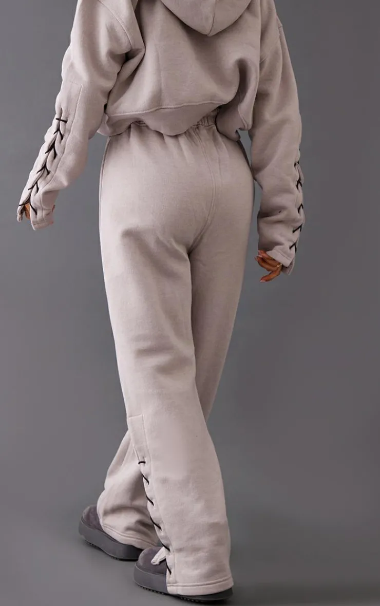 Sale PrettyLittleThing Petite Tie Side Detail Sweatpants Ash Grey