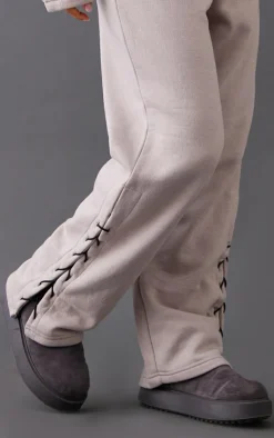 Sale PrettyLittleThing Petite Tie Side Detail Sweatpants Ash Grey