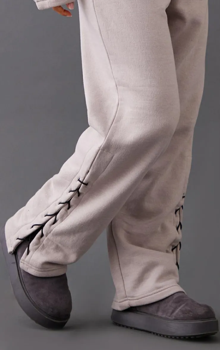 Sale PrettyLittleThing Petite Tie Side Detail Sweatpants Ash Grey