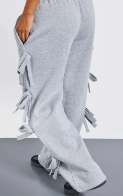 Petite Ash Grey Wide Leg Sweatpants With Bow Details