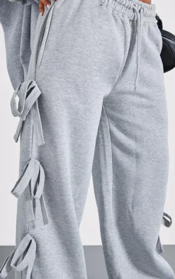Petite Ash Grey Wide Leg Sweatpants With Bow Details