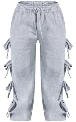 Petite Ash Grey Wide Leg Sweatpants With Bow Details