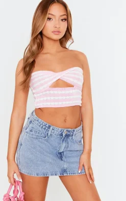 PrettyLittleThing Tube Tops*Petite Knit Twist Front Stripe Crop Top