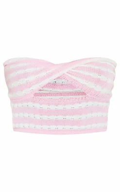 PrettyLittleThing Tube Tops*Petite Knit Twist Front Stripe Crop Top