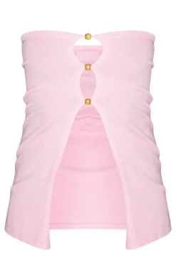 Outlet PrettyLittleThing Petite Knitted Bandeau Open Front Top Baby Pink