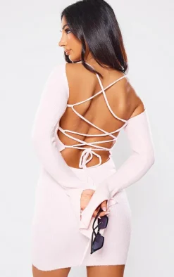 Petite Lace-up Open Back Knitted Mini Dress-PrettyLittleThing Sale