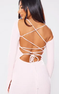 Petite Lace-up Open Back Knitted Mini Dress-PrettyLittleThing Sale