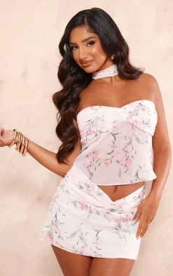 Outlet PrettyLittleThing Petite Printed Mesh Floaty Mini Skirt Baby Pink