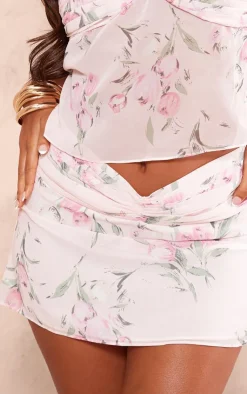 Outlet PrettyLittleThing Petite Printed Mesh Floaty Mini Skirt Baby Pink