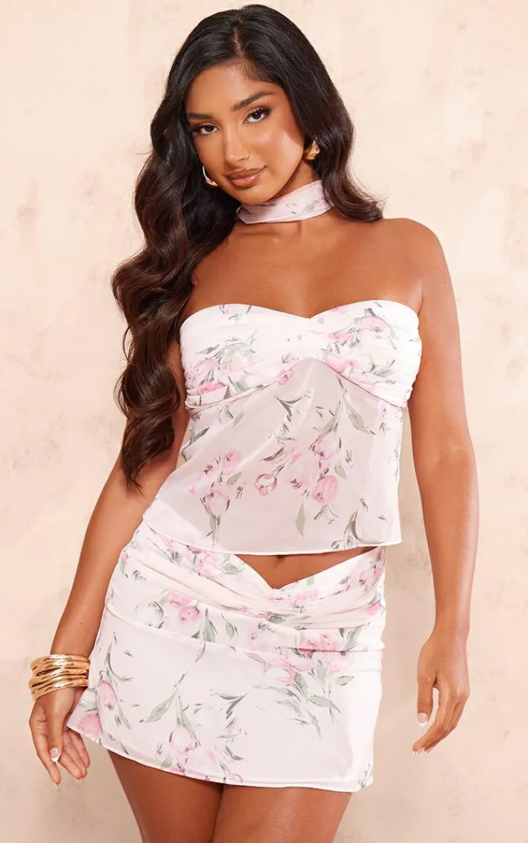 Best PrettyLittleThing Petite Printed Mesh Bandeau Top Baby Pink