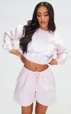Outlet PrettyLittleThing Petite Sports Club Sweat Shorts Baby Pink